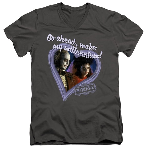 Beetlejuice Valentine Make My Millennium Unisex Adult V-Neck T Shirt (2X-Large) Charcoal