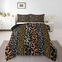 Manfei Leopard Cheetah Print Queen Comforter Set, Grey Brown Geometric Abstract Bedding Comforter Set, Modern Fashion Reversible Bedding Set, Super Cozy Room Decor, 3-Piece