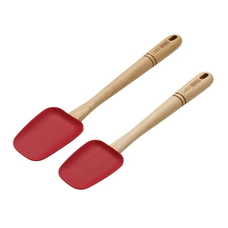 Cake Boss Wooden Tools and Gadgets 2-Piece Silicone Spoonula Set, Red