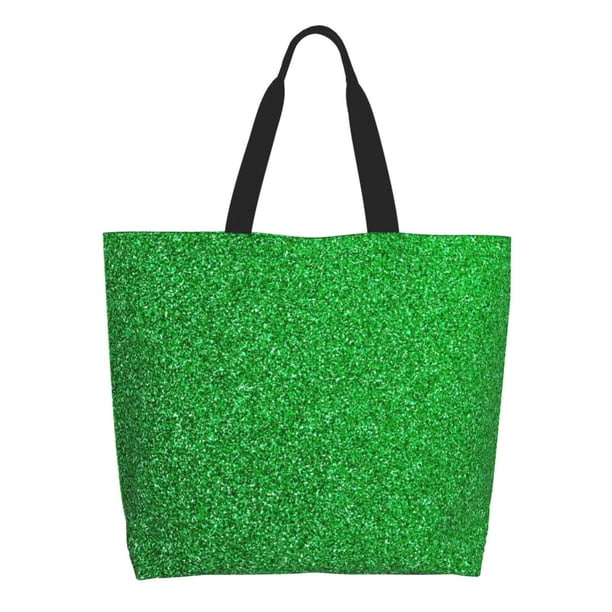 Fotbe Green Sparkling Shiny Bolsa Tote Estética de Lona con Estampado para Mujer - Bolsa Reutilizable de Hombro Casual para Vacaciones, Compras, Trabajo y Gimnasio