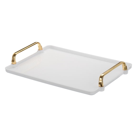 Uxcell Plastic Serving Tray with Golden Handle, 12.2" x 8.7" Modern Rectangular Decorative Tray, White