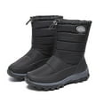 thumbnail image 5 of Busydd Boots for Women Fashion Warm Fleece Lined Winter Boots Casual Solid Color Snow Boots Comfortable Outdoor Mid Calf Boots Round Toe Flat Boots, 5 of 6