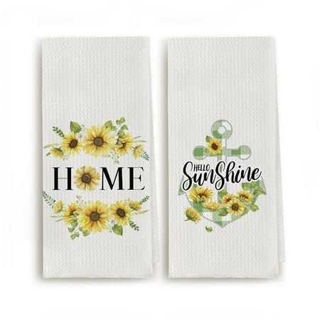 

Zeghk Home Summer Kitchen Dish Towels 16×24 Inches Hello Sunshine Hand Drying Tea Towel for Holiday Cooking Baking Cleaning Set of 2 C48