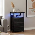 thumbnail image 6 of Tomnk LED Dresser with Charging Station, Bedside Table Night Stand with 3 Fabric Storage Drawers, Black, 6 of 7