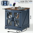 thumbnail image 2 of End Table with Charging Station, Large Sofa Side Table with Glass Barn Door, Blue Nightstand with Adjustable Storage Shelf, Square Bedside Table for Living Room,Bedroom, Blue, 2 of 9