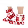 thumbnail image 1 of Warm & Cozy printed fleece slipper boot socks red, 1 of 3