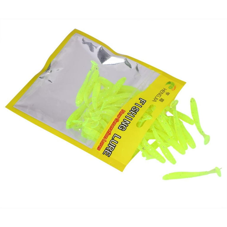 50pcs Single-tailed Worm Fishing Grub Lures Fishing Accessories Yellow