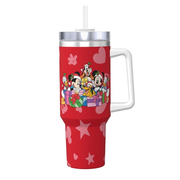 Mickey Insulated 40oz Water Bottle with Handle and Straw, Reusable Stainless Steel Tumbler Fits in Cup Holder Gifts for Women Men