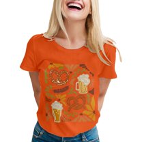 Womens Oktoberfest Basic T-Shirts Round Neck Graphic Printed Short Sleeve Tops 2025 Blouses Vacation Fashion Outfit Clothes