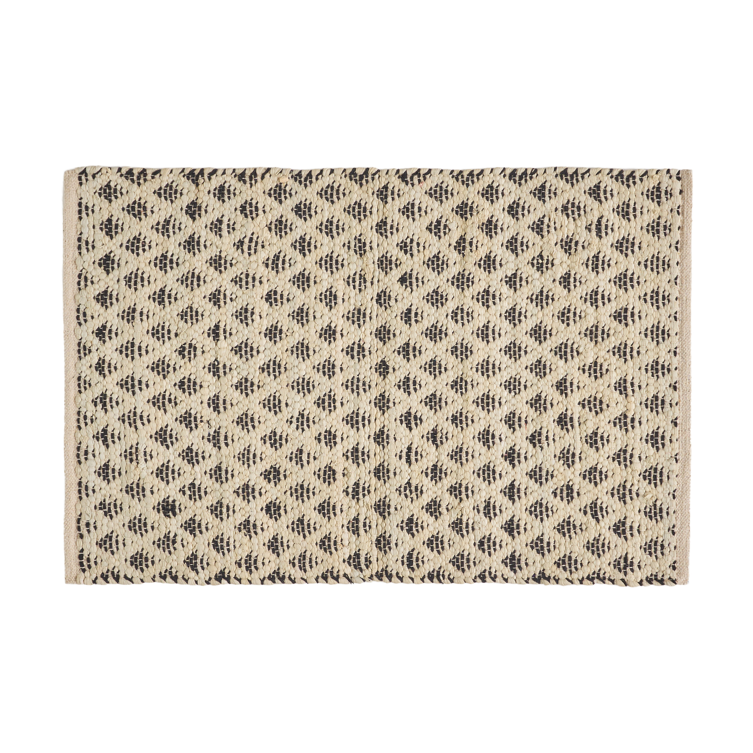 Carrie Boho Cotton Scatter Rug, White and Black