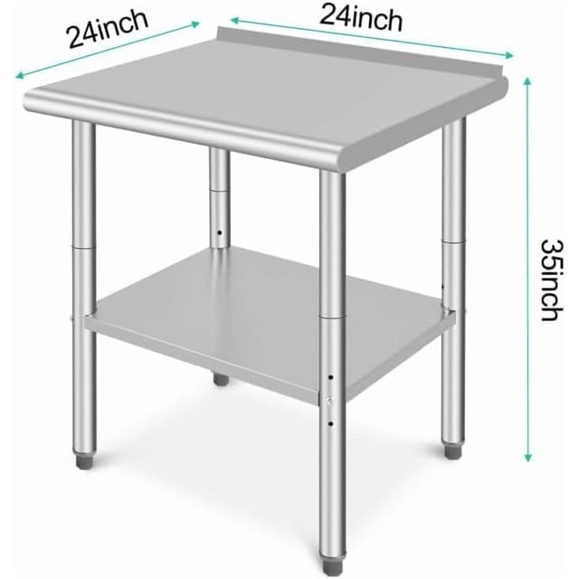 Kojooin Table de Travail en Acier Inoxydable avec Roulettes, Table de Préparation de Cuisine Robuste avec Tablette Inférieure Réglable pour Usage Commercial