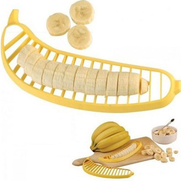 Cortador de plátano, perfecto para ensaladas de frutas, mango genérico, cortador de fruta de plátano de plástico, cortador, cortador, herramienta de cocina, amarillo