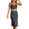 thumbnail image 2 of Asyoly Womens Dresses Summer Cut Out Cross Hollow Out Bodycon Dresses Casual Sleeveless Scoop Neck Side Slit Midi Dress, 2 of 6