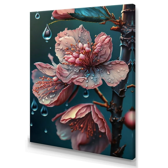 Designart Pink Blooming Cherry Flowers Canvas Wall Art