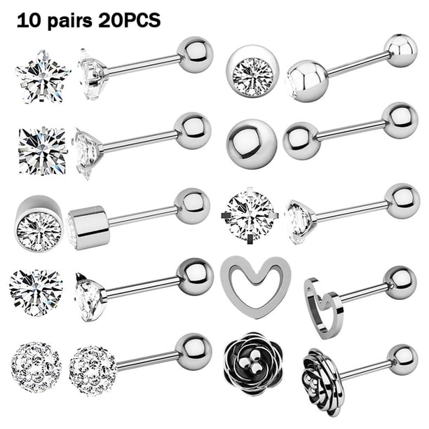 Qarigey - Juego de 10 pares de joyas de acero inoxidable para nariz, aretes, labios para mujer Ropa, zapatos y accesorios Miscelánea Azul