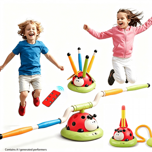 3-in-1 Musical Jump and Toss Rings Game Toy for Kids Ages 3-8, Indoor Outdoor Sports Game with Remote Control