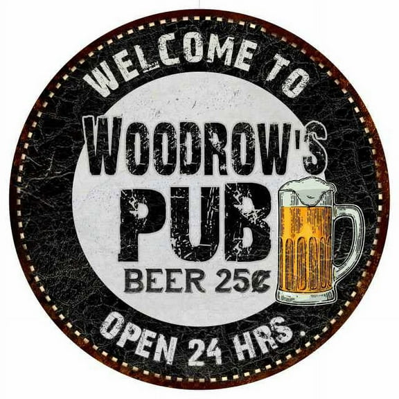 Woodrow's Pub 14" Round Metal Sign Beer Bar Black Wall Decor Gift 100140039456