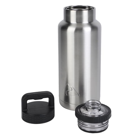 Ozark Trail 64 oz Chug Lid, Double-Wall Vacuum Insulated Stainless Steel Water Bottle, Silver, Keeps Drinks Hot & Cold