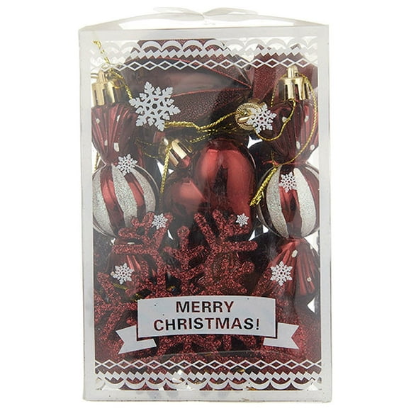 Xihbxyly Juego de Bolas Navideñas, 16 Piezas de Adornos Navideños con Purpurina Pintada, Forma de Copo de Nieve, Corazón, Caramelo, Nuez, Decoración para Árbol y Corona, Decoración para Fiestas, Rega
