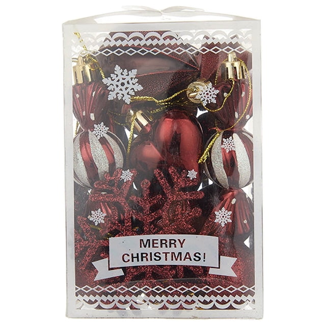 Matoen12 Christmas Ball Set Painted Special-shaped Ball Dusting Powder Snowflake Box Christmas Supplies 2.36" Table decoration, Christmas Decoration Set(Wine)