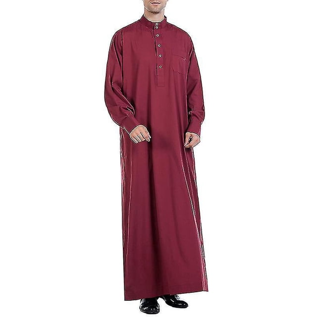 Men Muslim Islamic Plain Long Robe Dishdasha Kaftan Dressing Evening Gown ThobeL