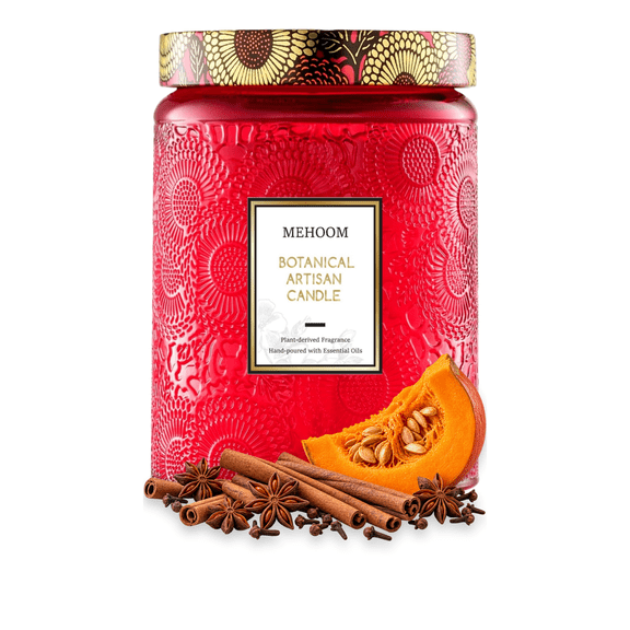 MEHOOM Pumpkin & Spice Wood Wick Scented Candle, 20oz Large Beeswax & Soy Blend, Clean Burning 100-Hour Candle, Fall Candle for Home and Gifts