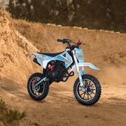 SYX MOTO VK 58cc 4-Stroke Gas Powered Mini Dirt Bike for Kids, Fully Automatic Youth Off-Road Motorcycle with Speed Governor, Pull Start, Blue/White