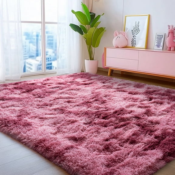 Socofuz Tie Dye Modern Super Soft Fluffy Rug for Living Room, Girls Kids Bedroom, 5x7ft, Starry Red