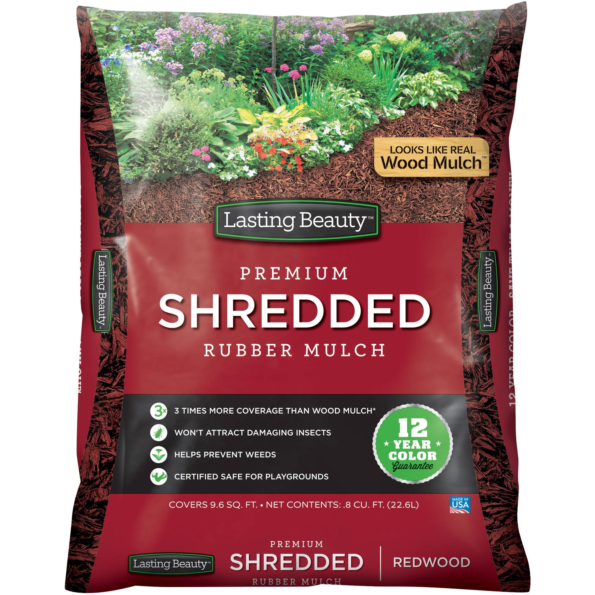 Lasting Beauty Premium Shredded Rubber Mulch, Redwood
