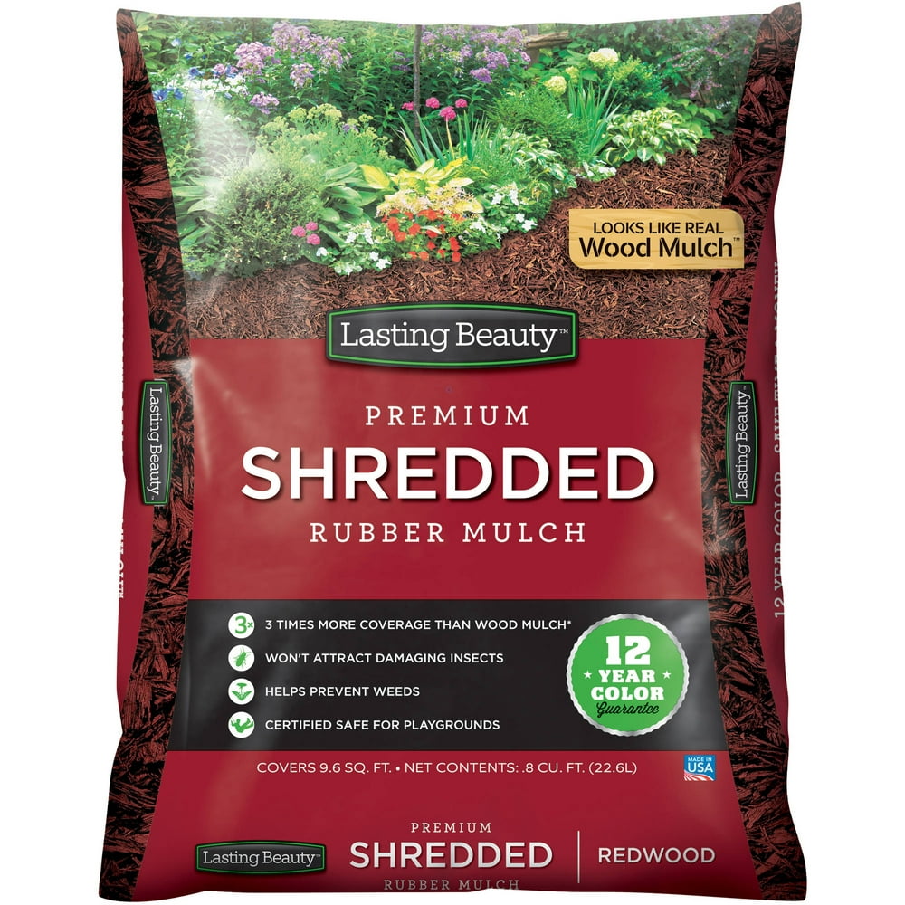 Lasting Beauty Premium Shredded Rubber Mulch, Redwood
