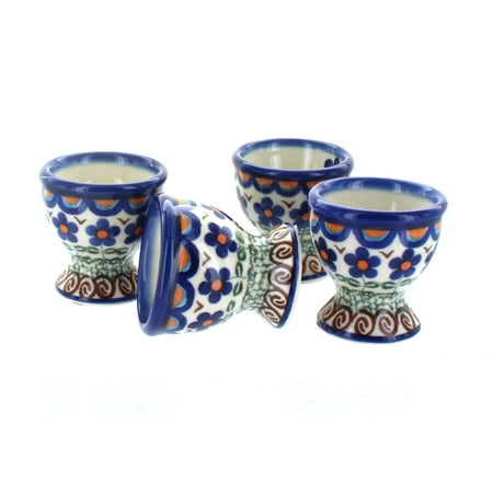 

Blue Rose Polish Pottery Aztec Flower Egg Cup Set