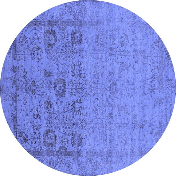 Ahgly Company Machine Washable Indoor Round Oriental Blue Industrial Area Rugs, 4' Round