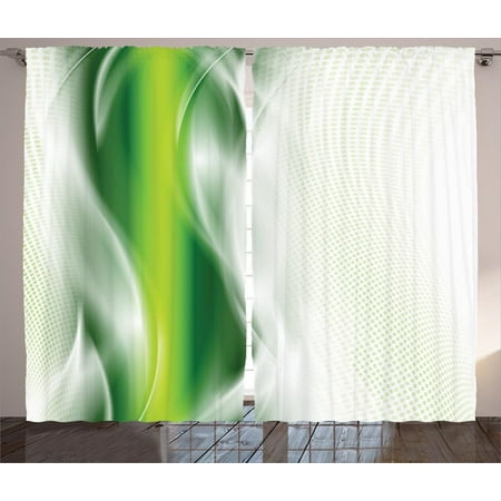 Abstract Decor Curtains 2 Panels Set Cool Floral Like Green Strip