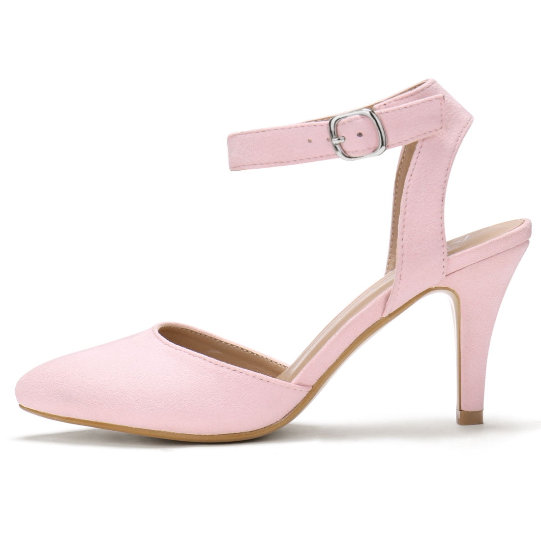 pink pointed heels with ankle strap