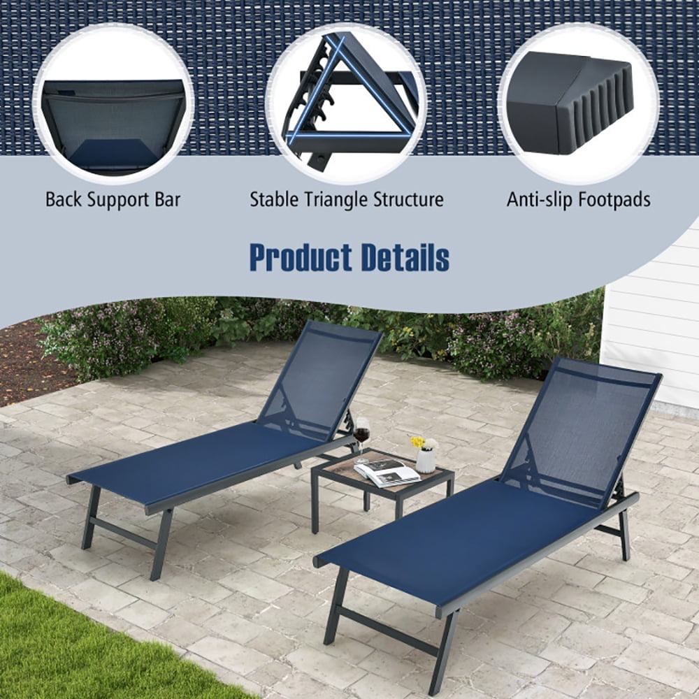 Aimee Lii 3 Pieces Patio Chaise Lounge Chair and Table Set for Poolside Yard, Patio Loungers, Navy Aimee Lii 3 Pieces Patio Chaise Lounge Chair and Table Set for Poolside Yard, Patio Loungers, Navy