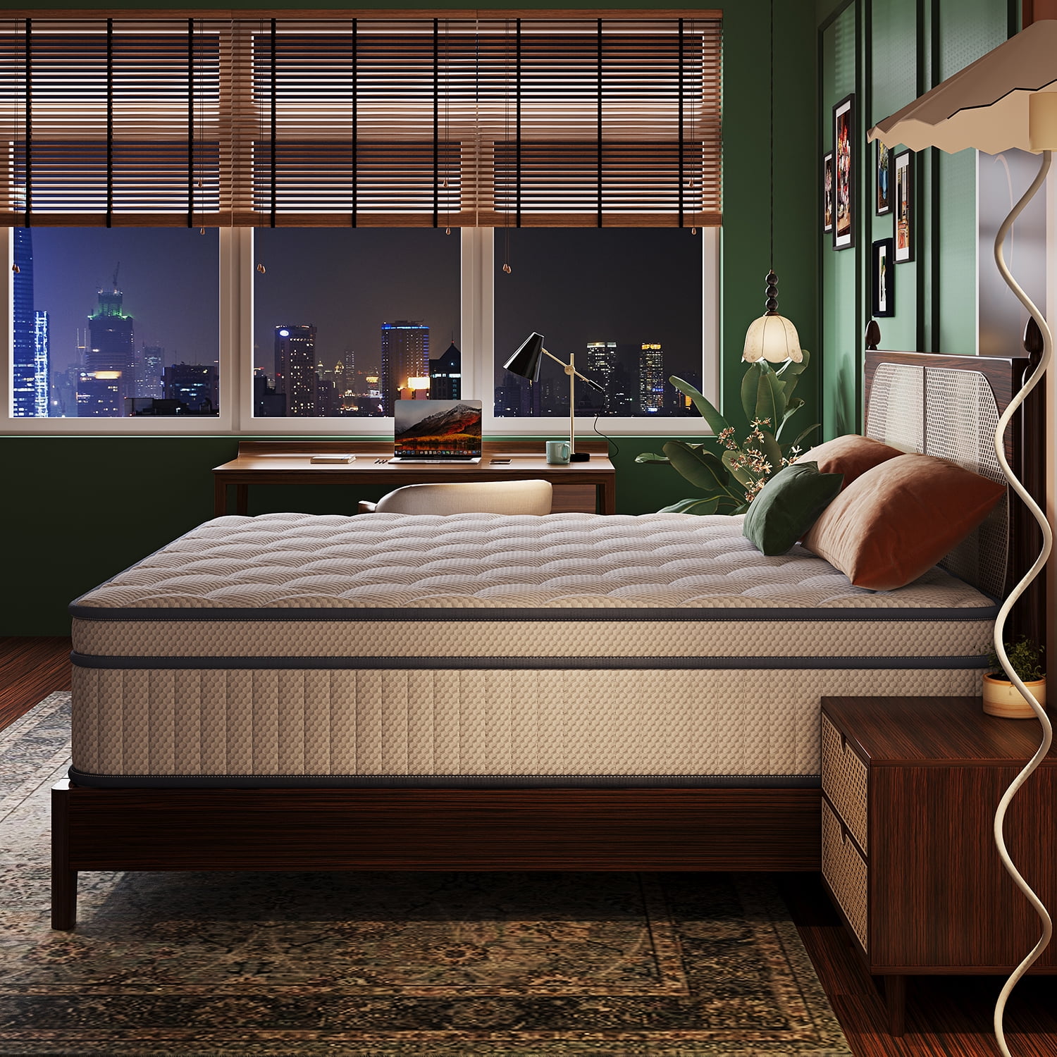 Queen Mattress , 14 Inch Queen Size Mattresses in a Box with Hybrid Medium Memory Foam and Box Spring