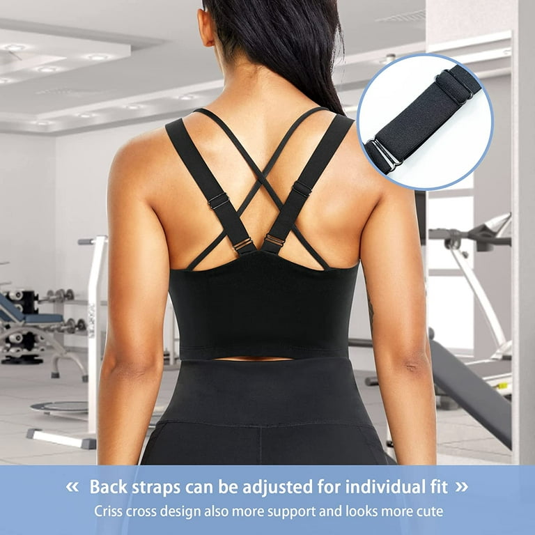 Gotoly Longline Sports Bra Criss Cross Top for Womens Zip Front Workout  Crop top Padded Tank top Strappy Wireless Bra (Black Small) 