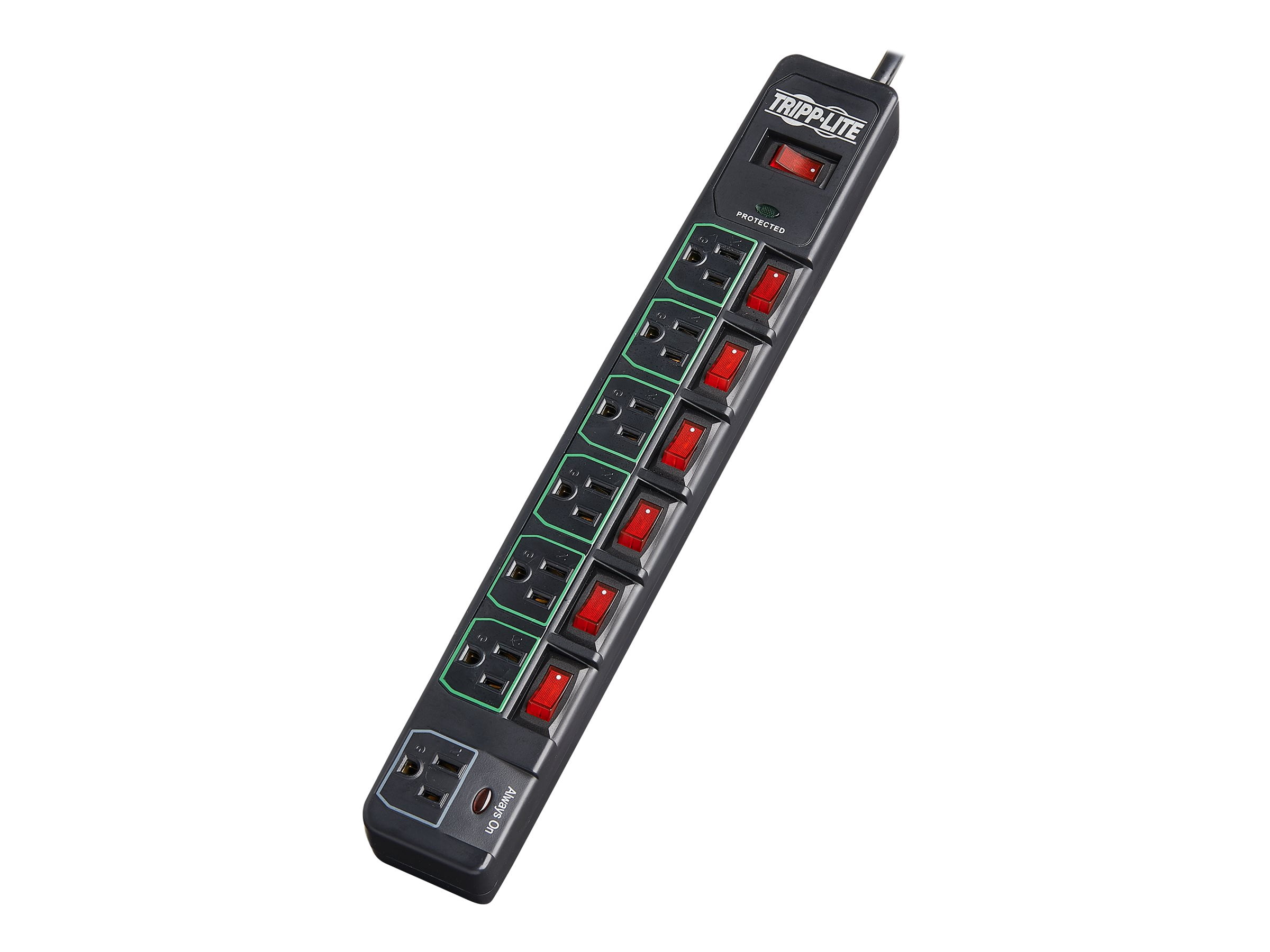 Tripp Lite 7 Outlet (6 Individually Controlled) Surge Protector Power Strip, 6ft Cord, Black, Lifetime Limited Warranty & $25K Insurance (TLP76MSGB)