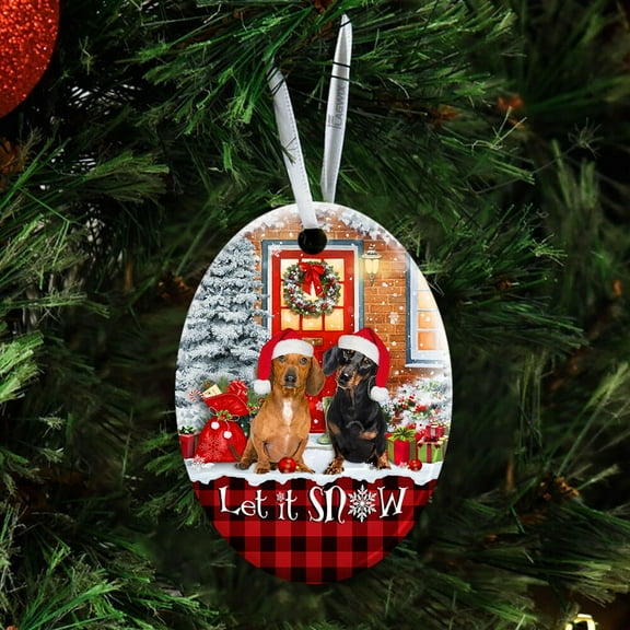 Flagwix Christmas Ornaments, Ceramic Ornaments, Dachshund. Let It Snow Christmas , Christmas Decorations, Christmas Gifts - Oval, 1 Pcs