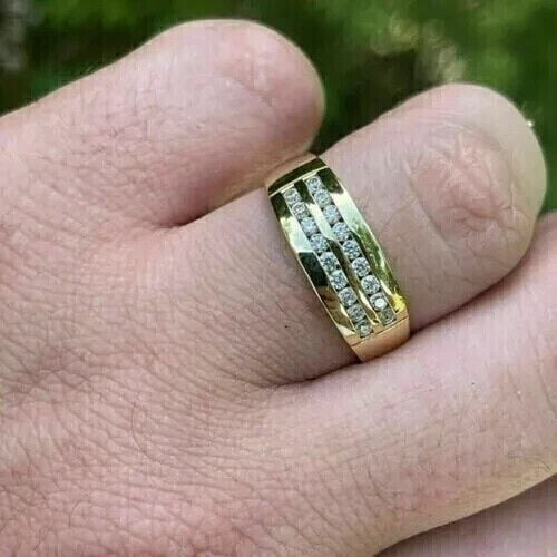 2Ct Round Cut Lab Created Diamond Men's Band Ring 14K Yellow Gold Plated Silver