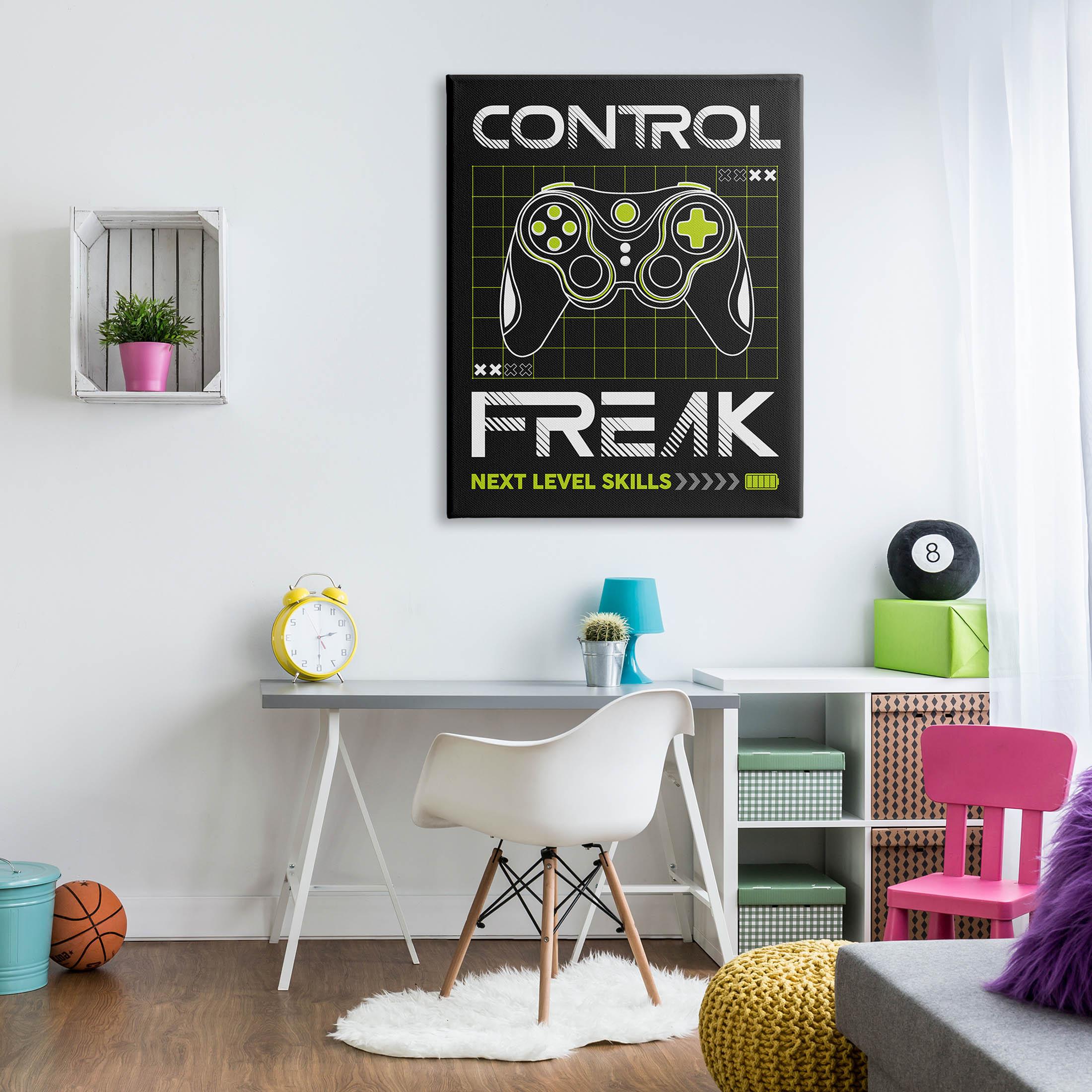 Control Freak Video Game Phrase Art for Kids Graphic Art Gallery Wrapped Canvas Print Wall Art