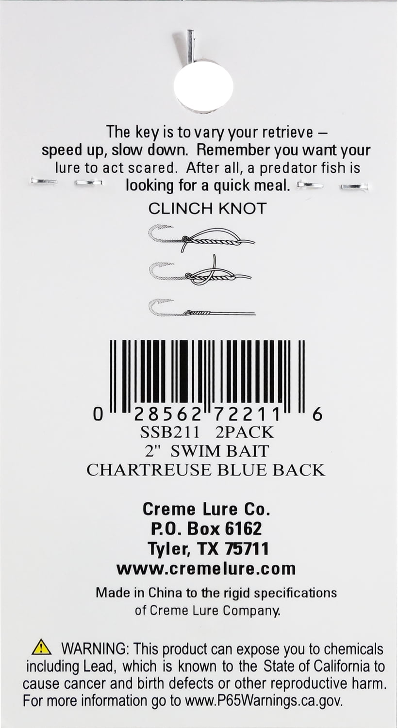 Creme 2" Spoiler Shad Swim Bait Lure, Chartreuse & Blue