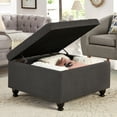 thumbnail image 2 of 30 Inches Square Storage Ottoman with Wooden Legs Foot Rest Stool, Upholstered Button Tufted Square Footstool Storage, Comfortable Seat with Lid, Space-Saving for Living Space, Dark Grey, 2 of 9