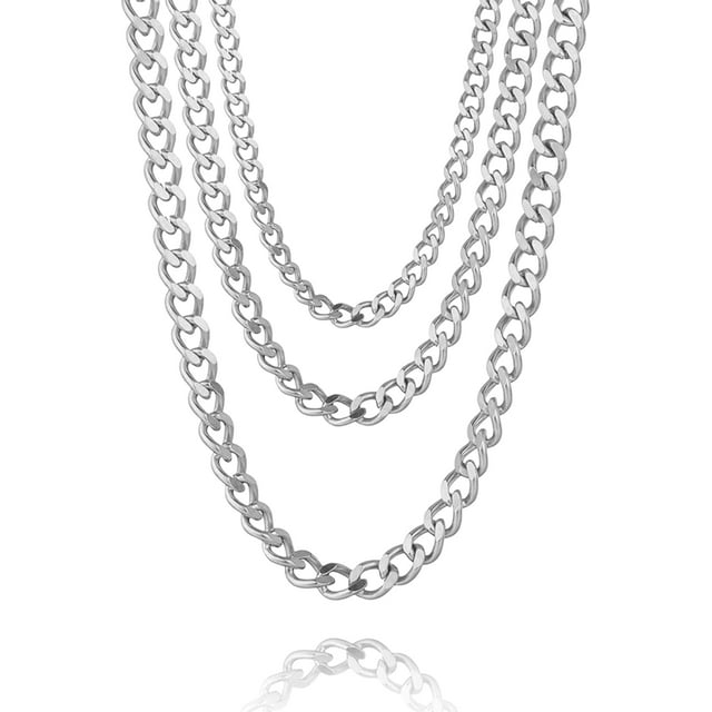 HAHDAXIA 2 Pcs Collier Chaîne pour Hommes Ensemble de Collier Chaîne Corde Argentée Collier Chaîne en Acier Inoxydable pour Garçons Chaîne Serpent Bijoux pour Garçons