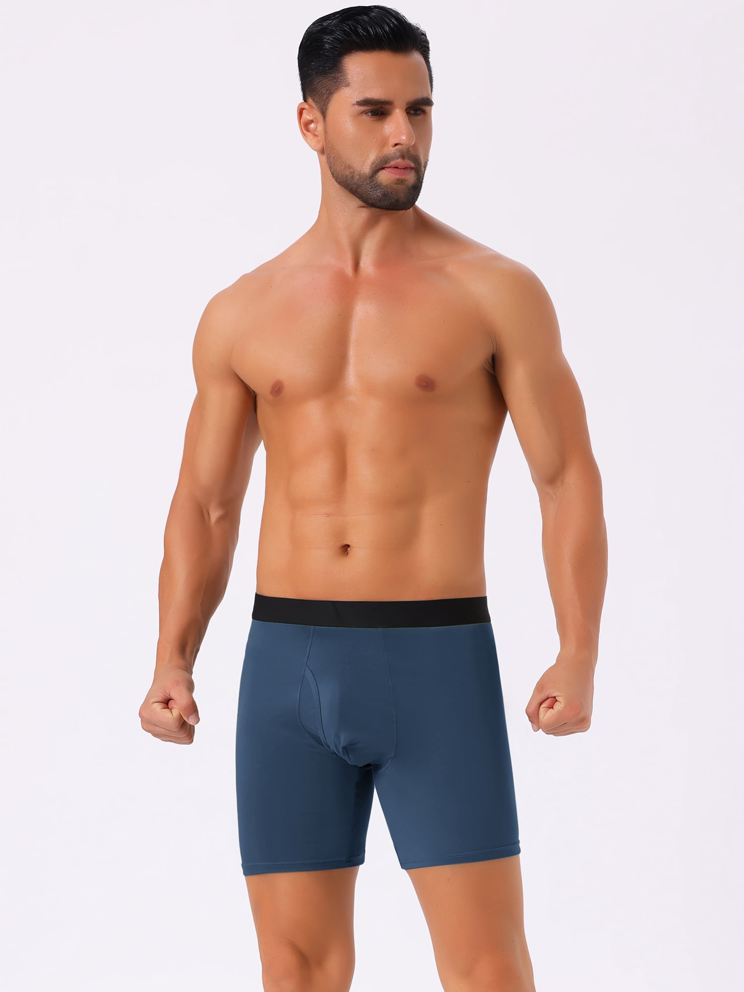 DARING DIVA Men's Lightweight Solid Color Soft Stretch Open-fly Boxer Briefs 32 Navy