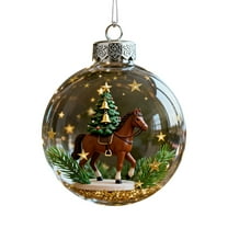 Christmas Horse Glass Ornament, Clear Glass Christmas Year of the Horse Ornament for Room and Tree Decor, Hand Blown Animal 3D Christmas Hanging Ornament, Horse Lover Riders Gifts Ornaments, Brown