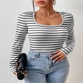 thumbnail image 4 of Slim Fit Ladies Fall Tops with Long Sleeves and U Neck, 4 of 8