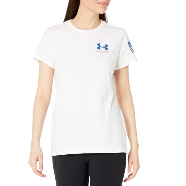Camiseta Under Armour New Freedom Flag para mujer, blanca/real, XXL