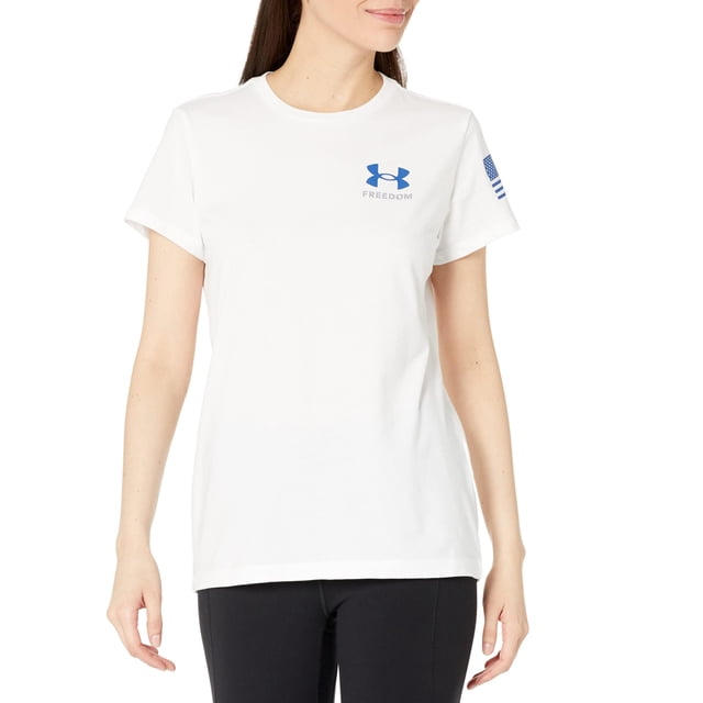 Camiseta Under Armour New Freedom Flag para mujer, blanca/real, XXL