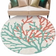 thumbnail image 2 of Summer Ocean Round Living Room Rugs 8 ft, Sea Green Orange Coral Washable Large Area Rug with Non-Slip Sturdy Edge Binding Round Carpet for Dining Room Kitchen Office, 2 of 9